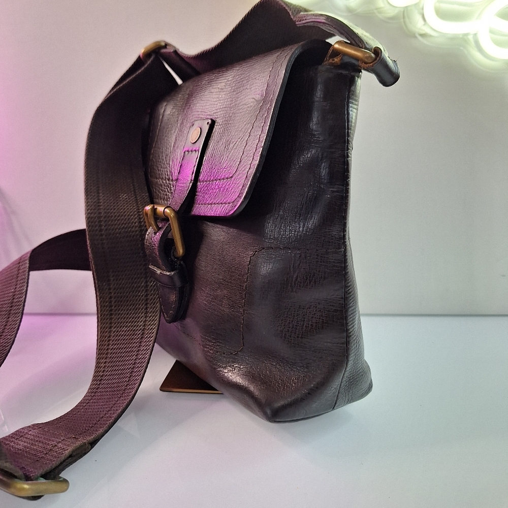 Brown Messenger Bag with Adjustable Strap and Flap Closure - Picture 2 of 10